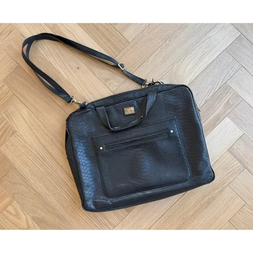 Rebecca Minkoff Black Python Embossed Leather Laptop Bag
